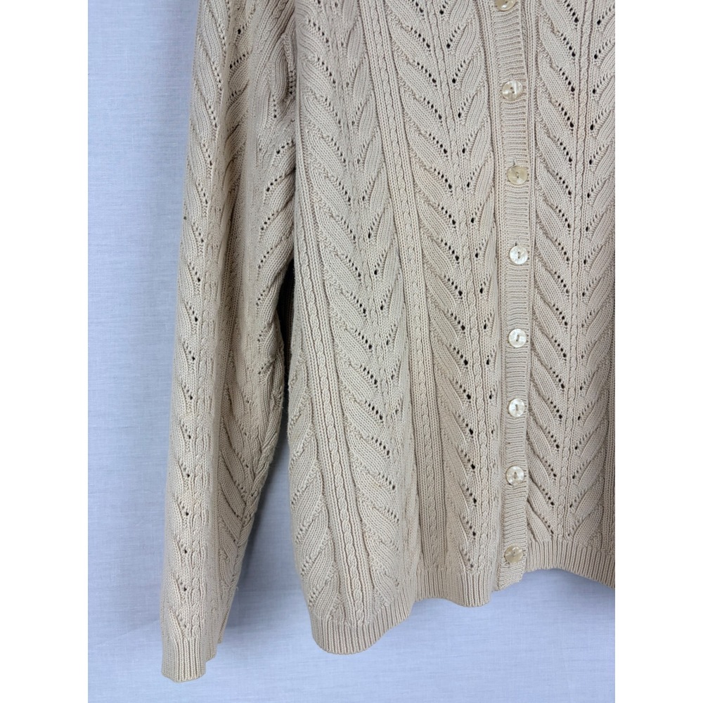 Talbots Womens XL Cream Beige Pointelle Cable Knit Button Front Cardigan Sweater - Picture 6 of 13